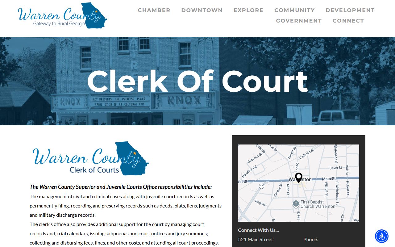 Warren County Clerk of Courts page describing criminal case records and court proceedings